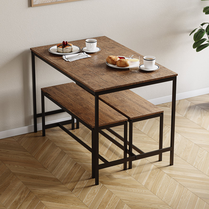 Abneer 4 - Person Dining Set, Dark Wood, Dark Wood, Black