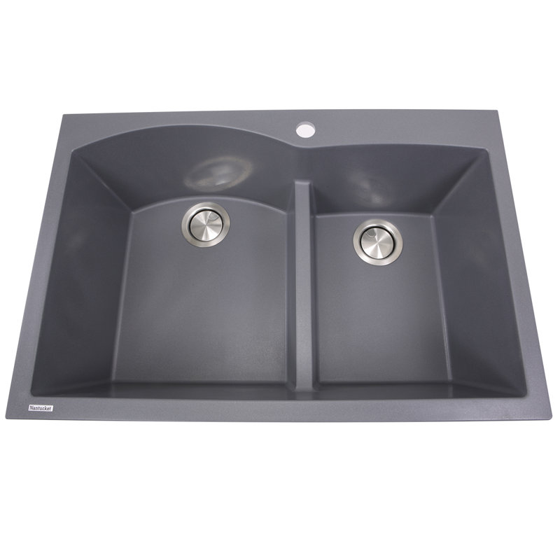 Plymouth 33'' L Double Basin Kitchen Sink, Titanium