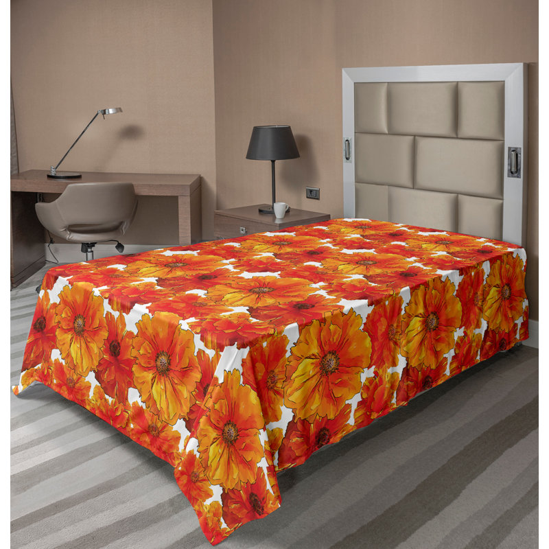 Ambesonne Nature Top Flat Sheet Glisten Fish Sunlight, Twin Flat Sheet, Burnt Orange White Floral