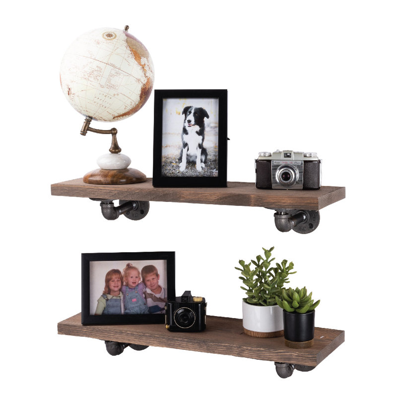 Ternes 2 Piece Pine Industrial Pipe Shelves, Sunset Brown
