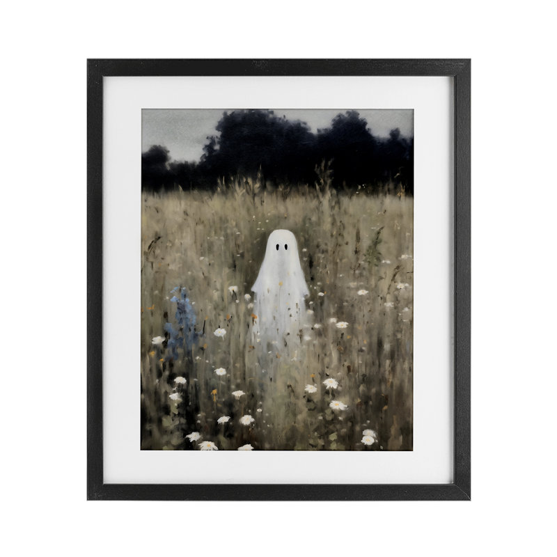 «Floral Ghostie in Field Field», impression par LSR Design Studio, Cadre noir minuit, H 16 po x l 13 po