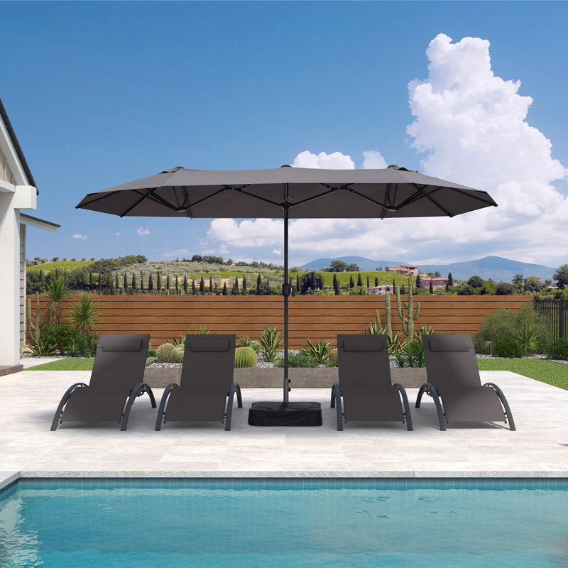 Parasol de table d'extérieur à double face rectangulaire avec manivelle pour terrasse Patio Market Grey, Gris