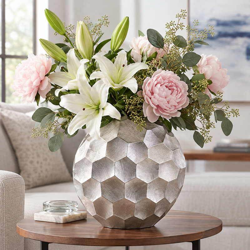3616 Facetado Silver Round Etched Vase