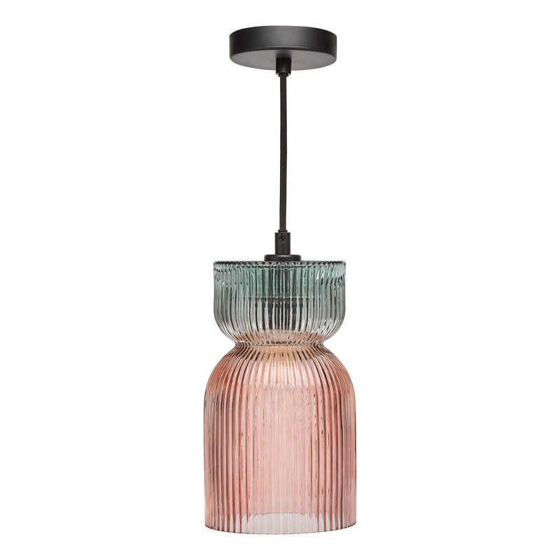 1 - Light Pink Ribbed Glass Pendant