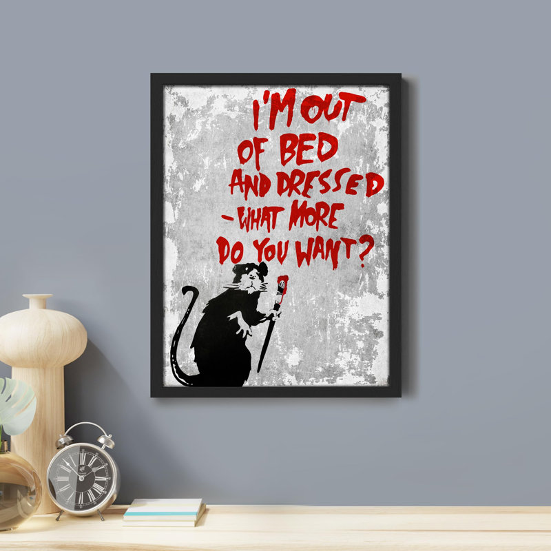 «Banksy out of Bed Rat» - impression de cadre photo simple, Naturel, H 10 po x l 8 po