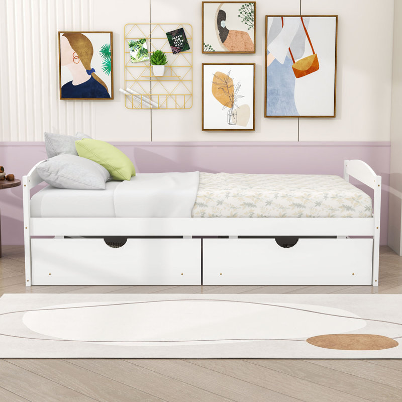 Lit plateforme simple avec 2 tiroirs Yolanthe, Blanc