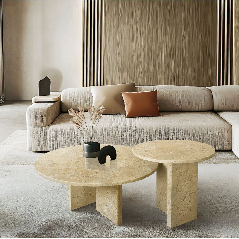 Ensemble de tables basses en marbre naturel beige Glod, petite table, table de salon, pierre naturelle, marbre véritable, marbre véritable