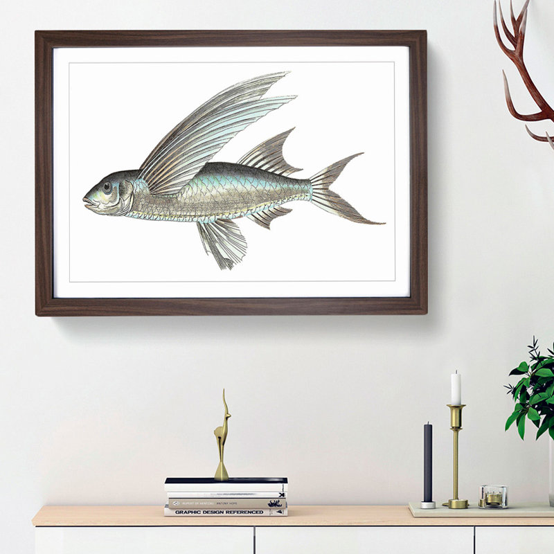 Flying Fish by George Shaw - Picture Frame Painting Print, 27cm H x 36cm W x 2cm D, Walnut Framed