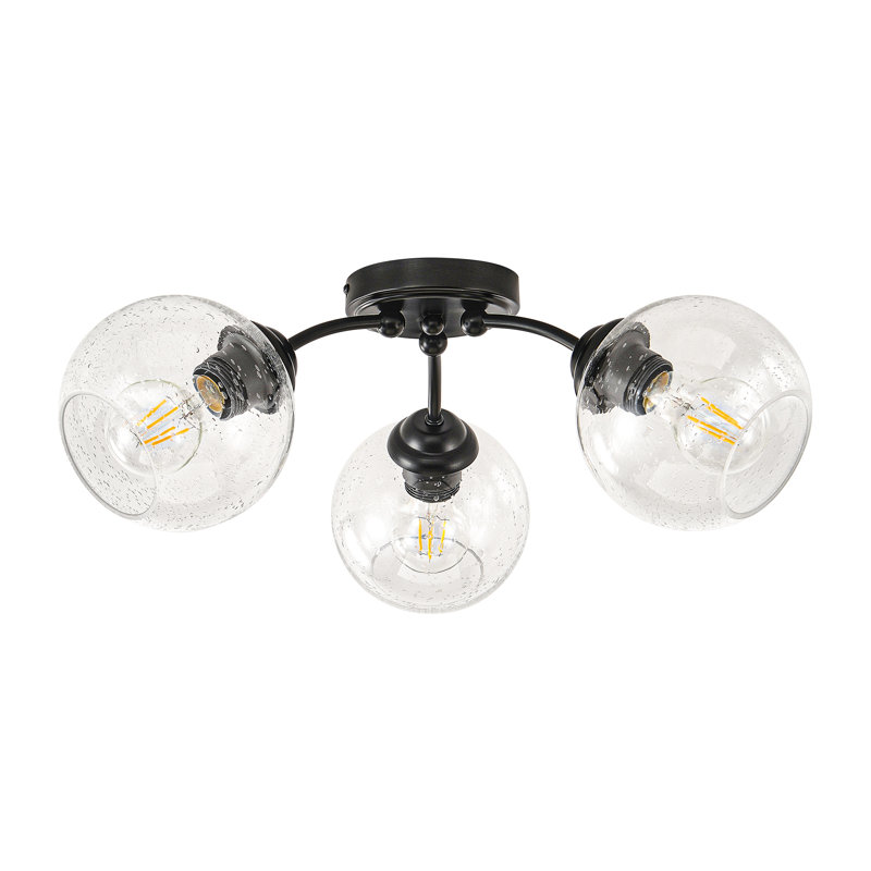 Plafonnier semi-encastré 3 lumières en verre, Noir mat