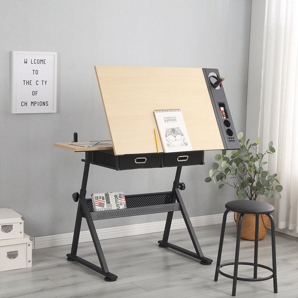 Inbox Zero Meradith Adjustable Metal Base Drafting Table | Wayfair