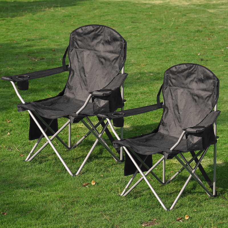 Ensemble de 2 chaises de camping avec glacière intégrée, porte-gobelet et sac de transport, Noir
