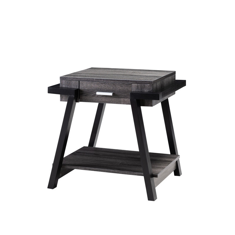 Table de bout grise et noire avec tiroir
