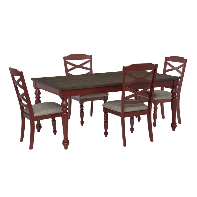 Thornaby Red 5PC Dining Set, Red, Dark Brown/Red