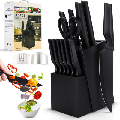 15-Piece Professional Kitchen Knife Set With Ultra-Sharp Blades, Ergonomic Anti-Slip Handles, Self-Sharpening Block, Dishwasher Safe, And Finger Guard For Precision And Safety