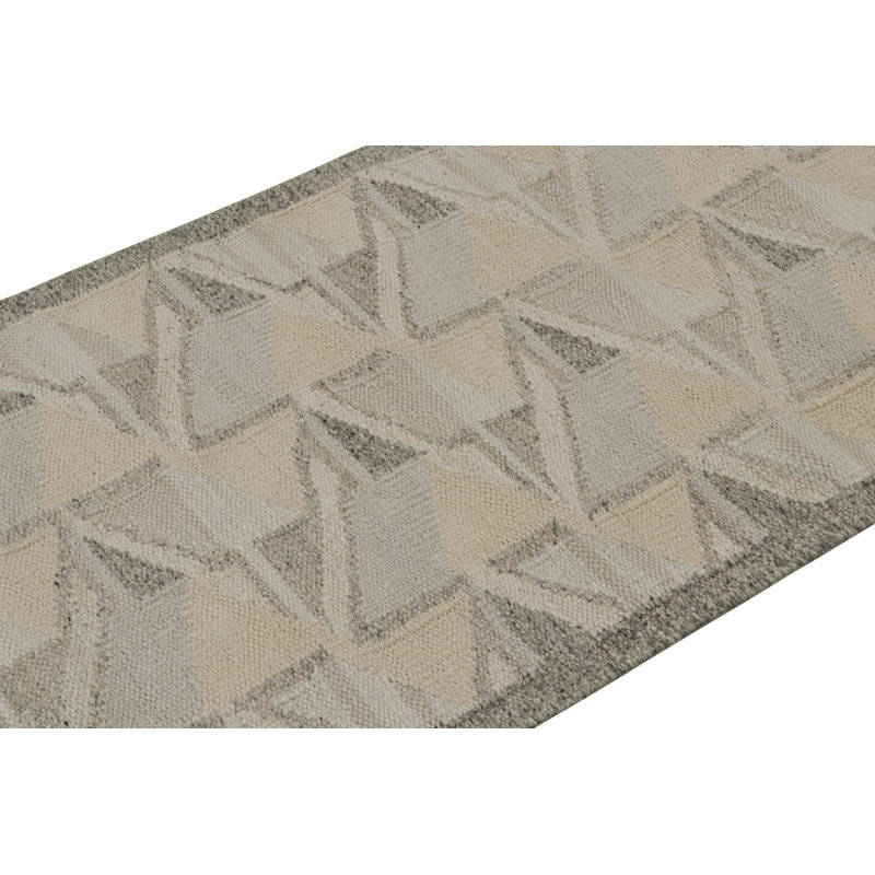 Rug & Kilim’S Scandinavian Kilim Runner With Gray-Beige Geometric Patterns, Runner 3' x 10'