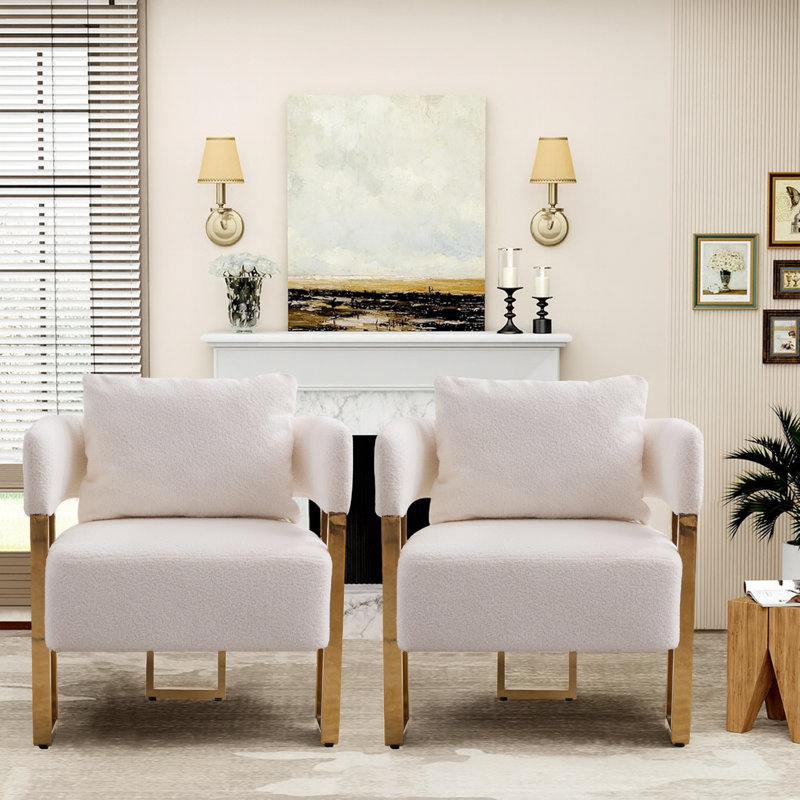 Ensemble de 2 fauteuils d'appoint rembourrés Teddy, White Teddy