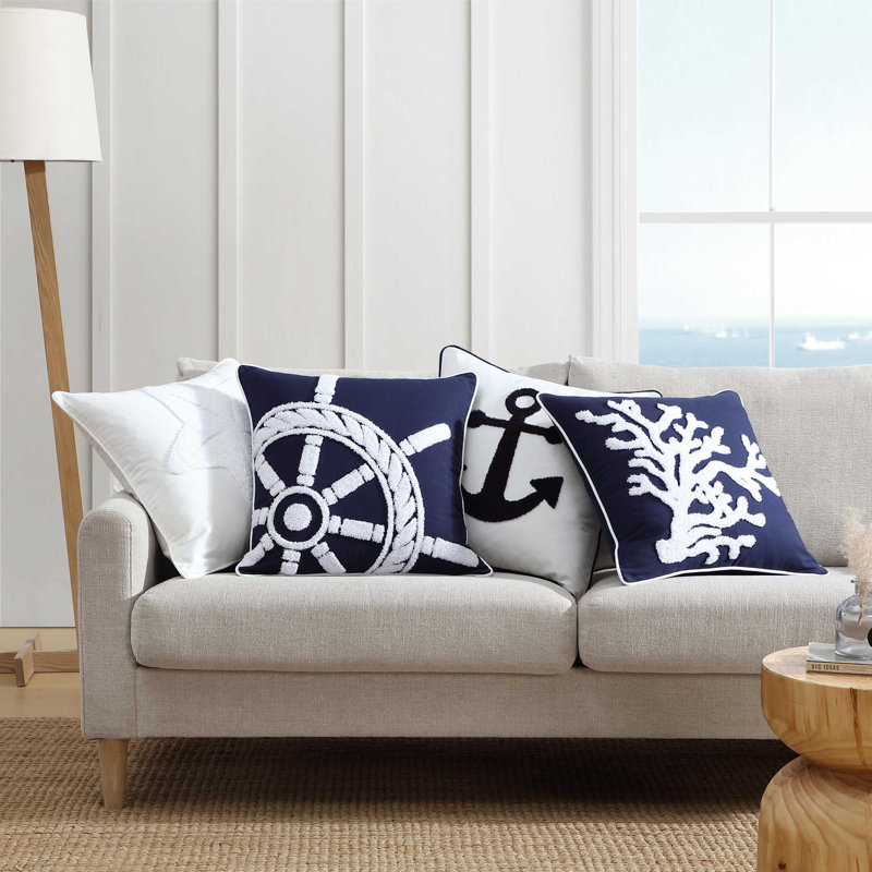 Coussin décoratif en coton Nautica, Anchor Loop Embroidery Blue
