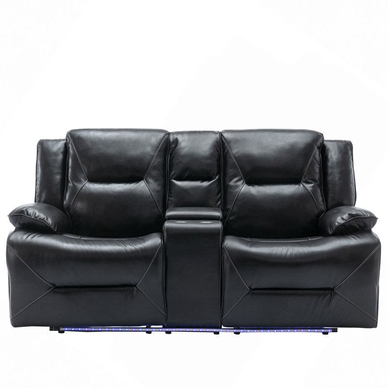 Fauteuil inclinable manuel 2 places avec une bande lumineuse DEL, deux porte-gobelets et une boîte de rangement pour le salon, la chambre à coucher