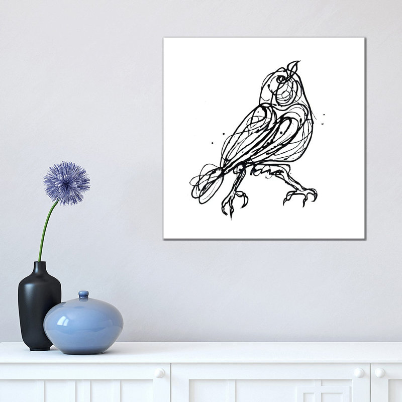 Chin Up - Cute Little Bird Jackson Pollock Style Drawing by OLena Art - Print on Canvas, Wrapped Canvas