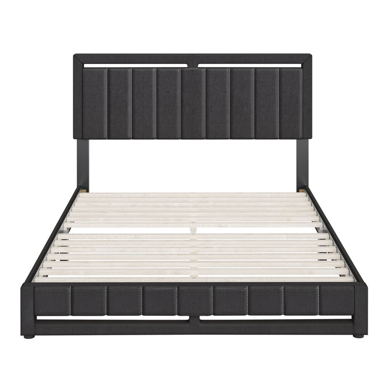 Base de lit tapissier Senata Linen, Gris anthracite, Grand