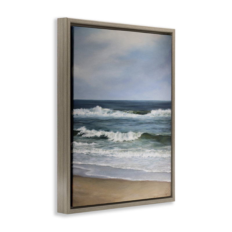 "Atlantic Beach Coast", peinture par Floater, H 21 po x l 17 po, Cadre flottant orme Montalcino
