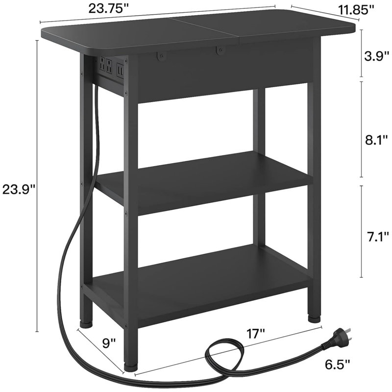 End Table With Charging Station, Flip Top Side Table With Usb Ports And Outlets, Nightstand For Small Spaces, Bedside Tables With Storage Shelf For Living Room, Bedroom, Black