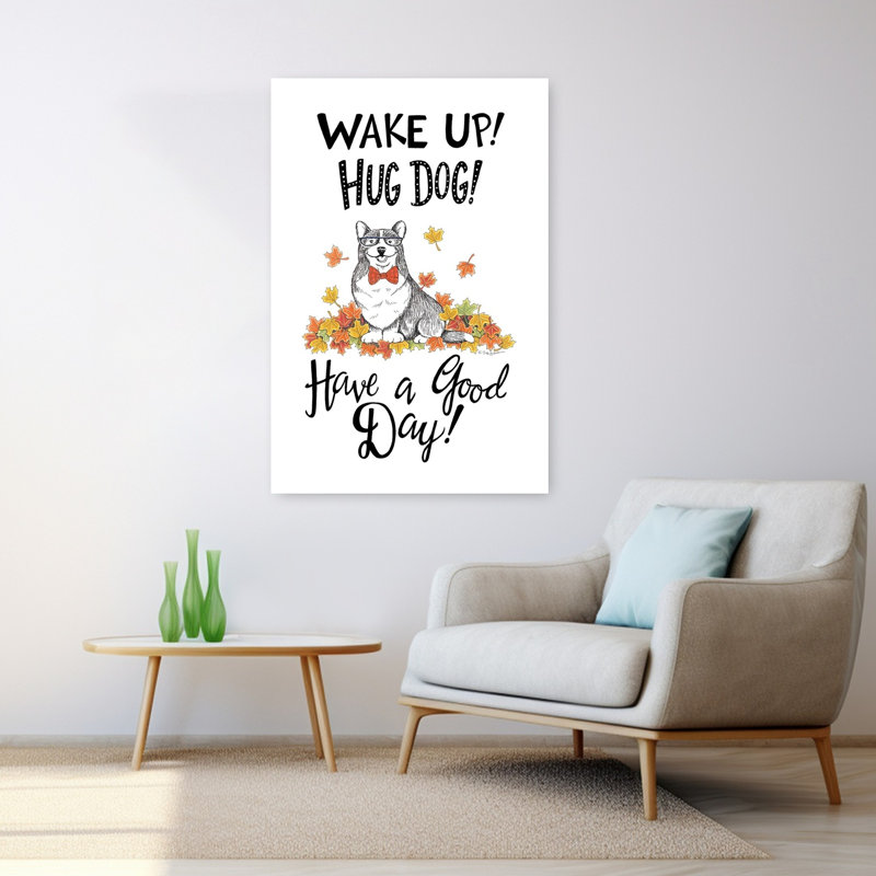 Wake Up Hug, fantaisiste, chien contemporain abstrait, paysage, art naturel, H 48 po x l 32 po