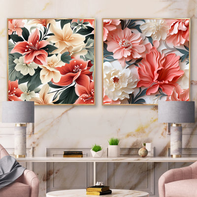 Subdued Coral Tropical Pattern - Floral Square Collage Set Of 2