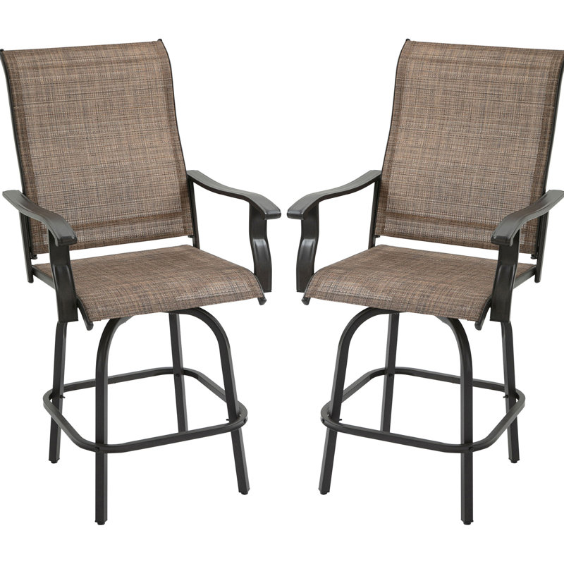 Outsunny Set of 2 Outdoor Swivel Bar Stools with Armrests, Bar Height Patio Chairs