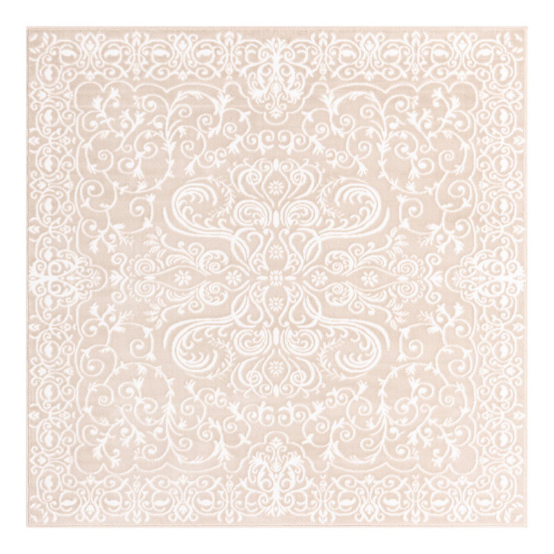 Tapis beige à motif oriental Anah, Carré 6 pi