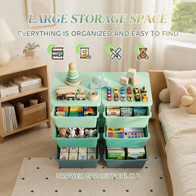 Tour de rangement verticale avec tiroirs, meuble de rangement à jouets à plusieurs niveaux pour chambre et salon