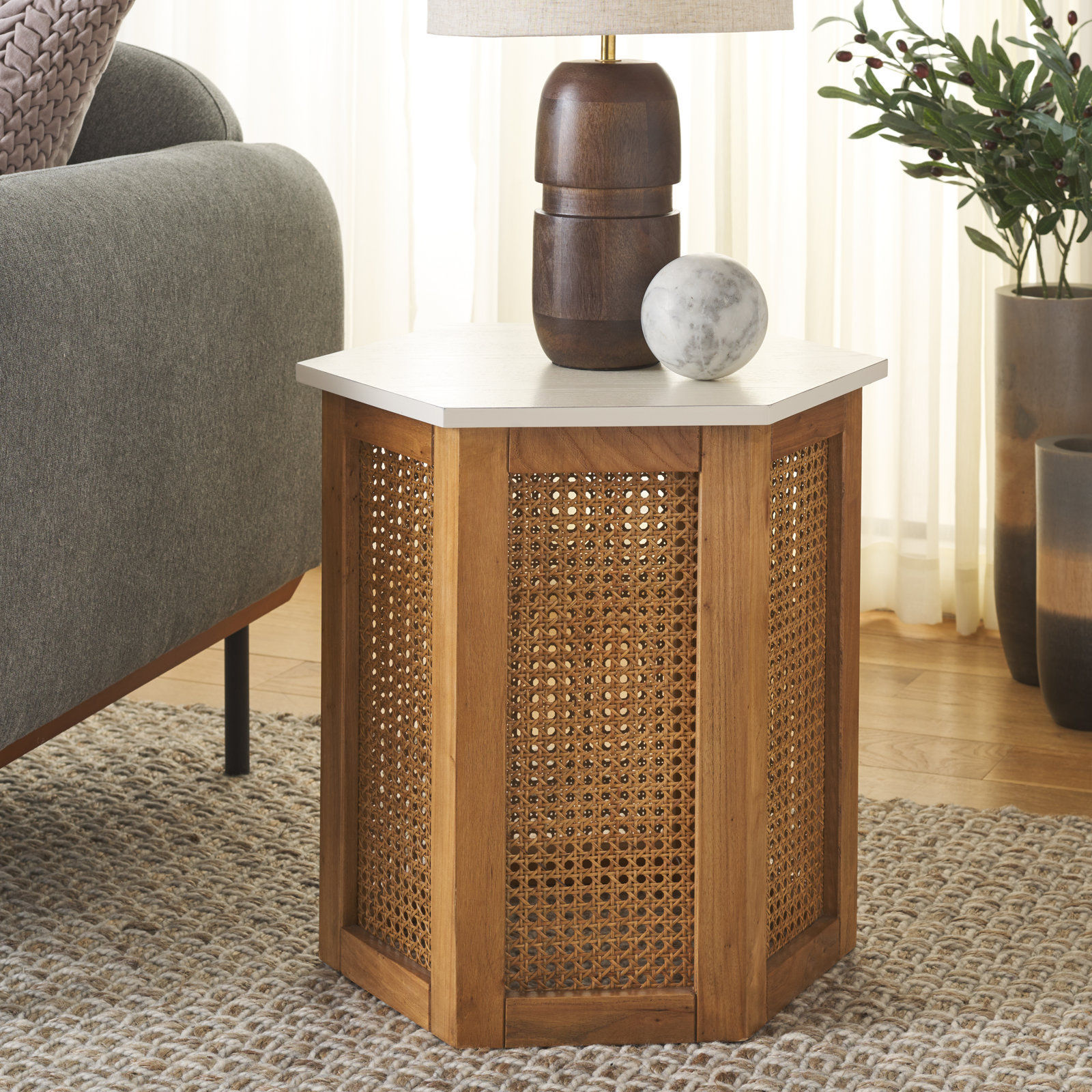 Pacetti End Table, White Top/Natural Base
