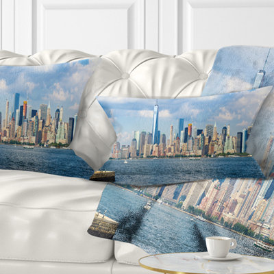 Cityscape Lower Manhattan Skyline Panorama Lumbar Pillow