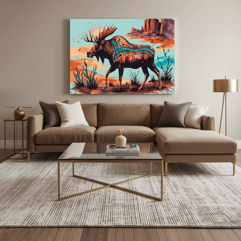 «Southwestern Animals Moose 40», art mural sur toile bleue, H 20 po x l 24 po