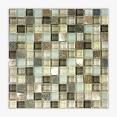 Olive Blend Multi-Textured 1x1 Square Mixed Mosaic