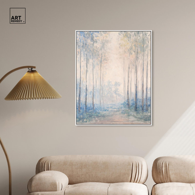 Toile grise indigo Serenity par Art Remedy, H 37 po x l 31 po, Cadre flottant blanc