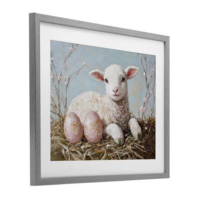 Easter Lamb and Eggs Framed Print Under Glass, design by Petal Prints Design