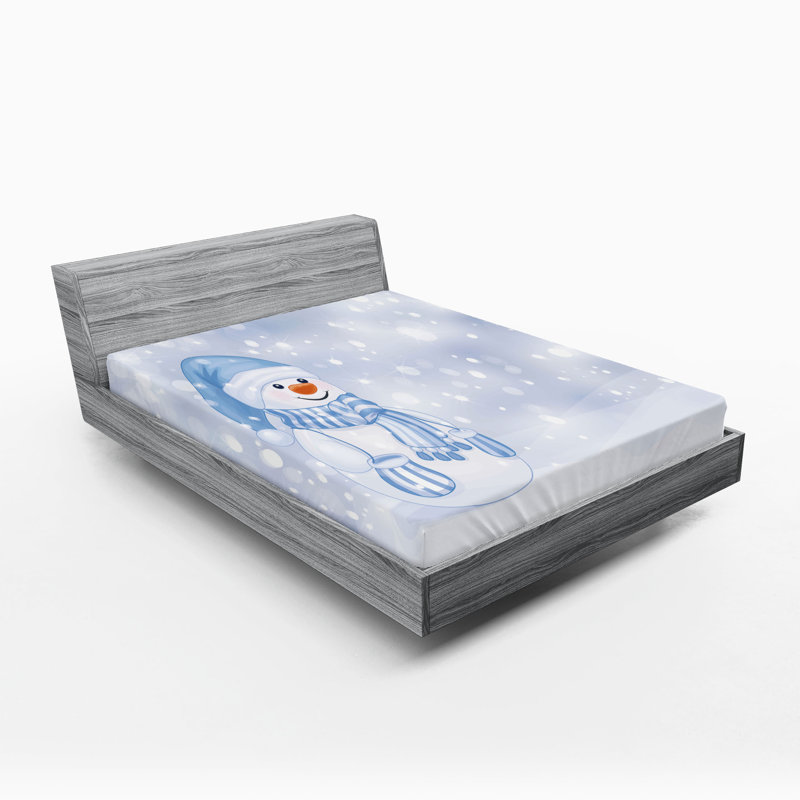 Ensemble de 2 draps-housse Ambesonne Winter Snowman, Drap-housse grand