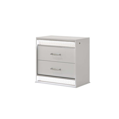 Glam Modern Style 2-Drawer Nightstand With LED Lighting And Velvet-Lined Drawer, High-End Lacquer Finish