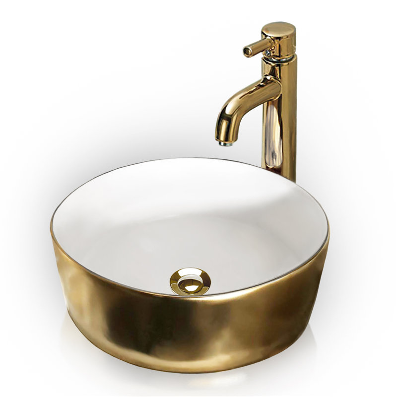 15.75'' Golden Ceramic Circular Vessel Bathroom Sink