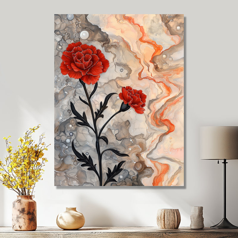 Blooming Melody Of Carnation On Geode II - Floral Metal Wall Art, Carnation Metal Print, 40" H x 30" W x 0.84" D