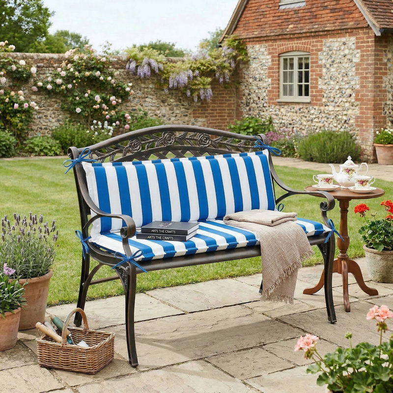 108x45 cm Garden Bench Cushion with Back for 2 Seater, Blue