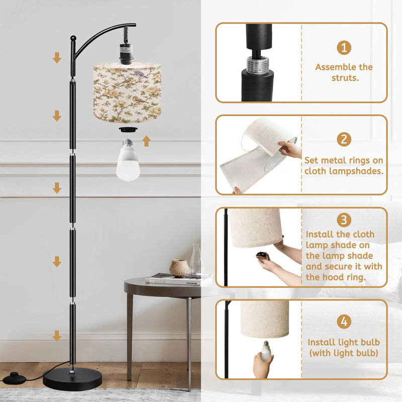  Lampe sur pied en arc Camélia fleur moineau arbres pinsons libellules papillons