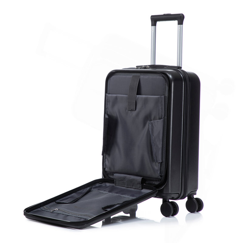 14 po / 20 po 2 pièces / ensemble dans un bagage à roulettes en ABS, avec serrure à combinaison et ouverture avant, étui à cosmétiques de 14 po (noir)