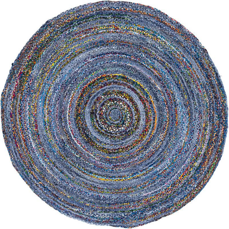 Tapis bleu tressé à la main Tullie, Rond 3 pi 3 po