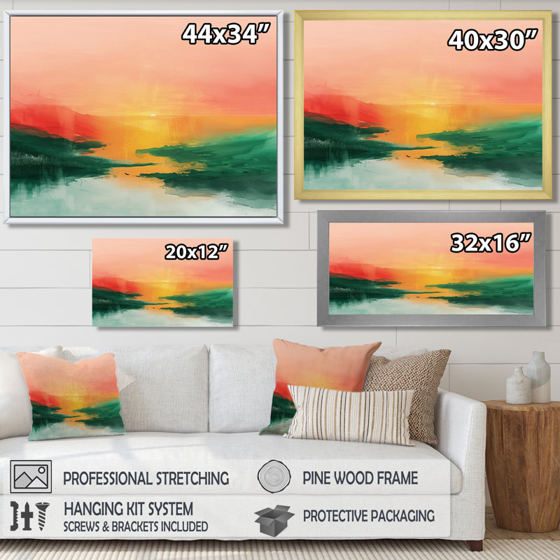 Green Red Magical Sunset Dunes I - Desert Wall Decor, 12" H x 20" W x 1" D, Silver Floater Framed