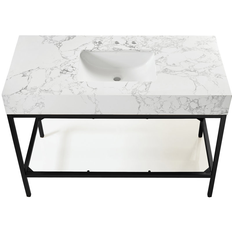 Marmo 48'' Matte Black Freestanding Bathroom Vanity with White Marble Top