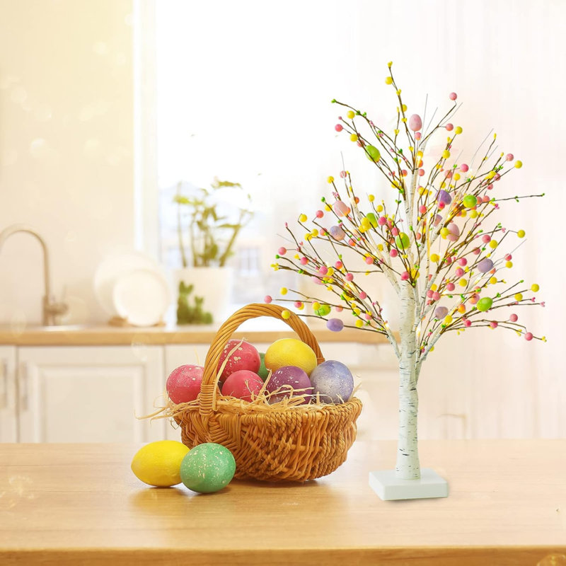 Pre-Lit Easter Egg Tree With Timer, Battery Powered Easter Birch Tree With 24 LED Lights
