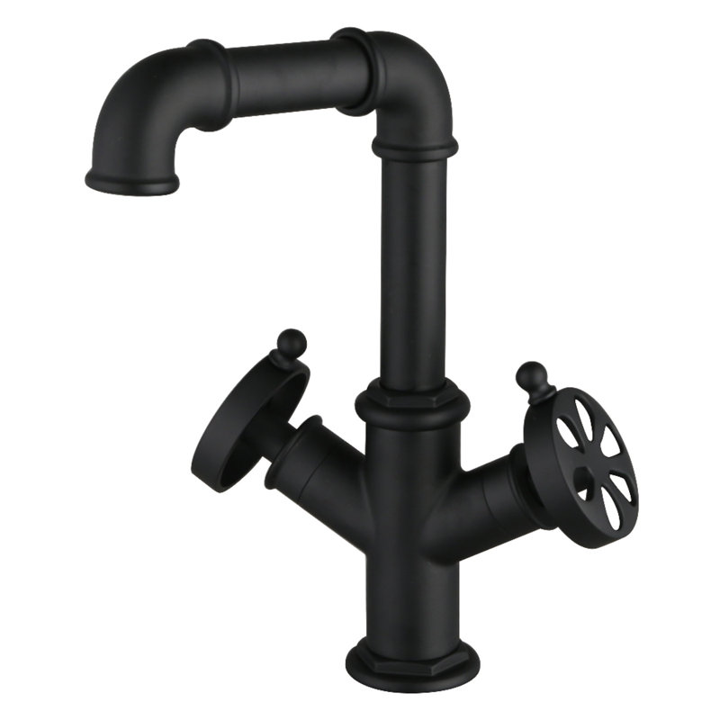 Robinet de salle de bain à 1 poignée à deux trous avec bonde à poussoir Kingston Brass Kingston, Noir mat