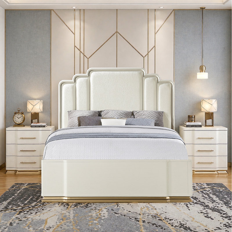 Ensemble de chambre avec grand lit 3 pièces aréna beige, Trois pièces : Lit, table de chevet et commode, Queen
